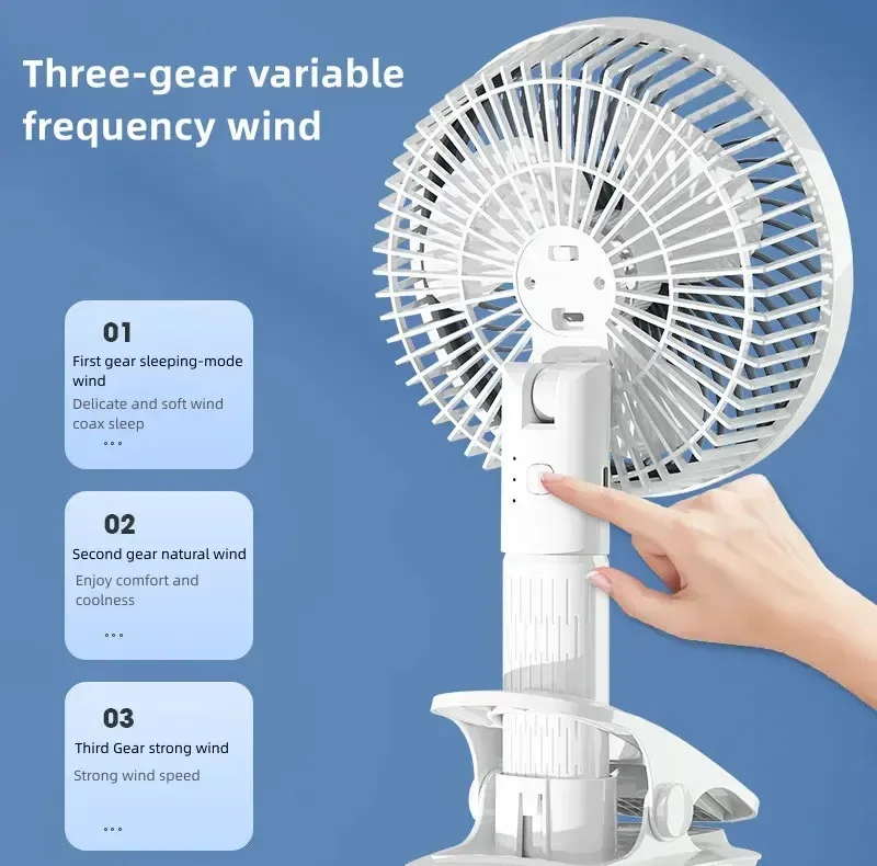 پنکه شارژی مدل Circulation Clamp Fan ظرفیت 1200 میلی آمپر ساعت