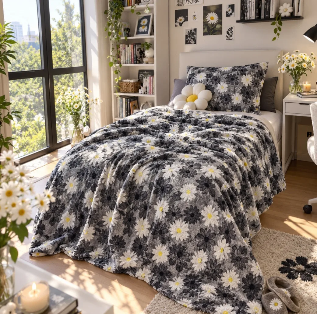 پتو مسافرتی 1 نفره مدل بابونه و شاخه سایز 160×220 سانتیمتر