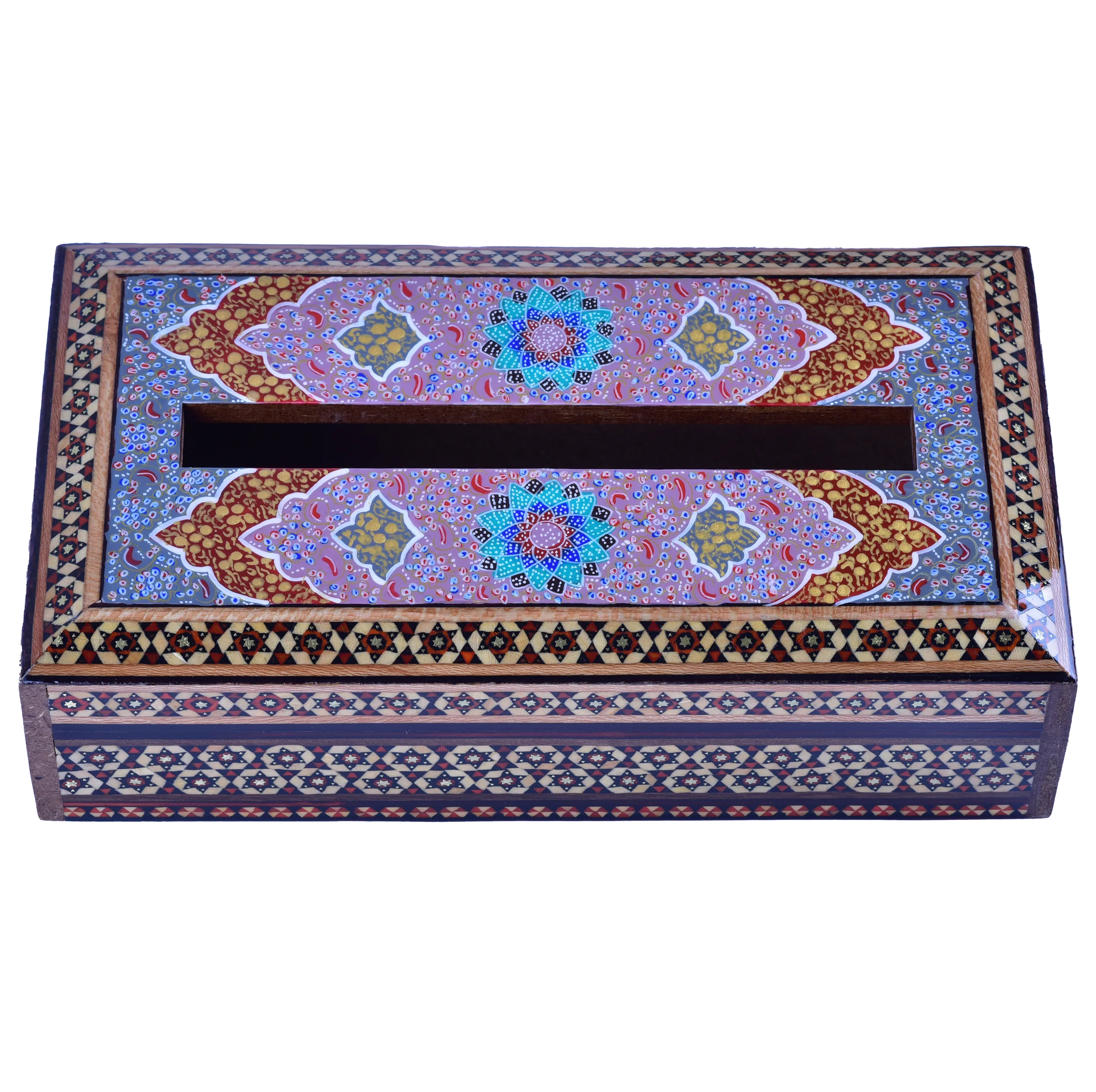 جعبه دستمال کاغذی خاتم کاری طرح تذهیب مدل آسمان کد 2614