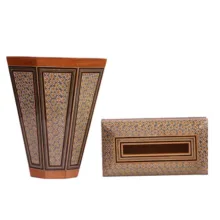 ست جعبه دستمال کاغذی و سطل خاتم کاری هنرلوکس مدل KH6