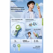 پنکه دستی ریمکس مدل RS-SF06 ظرفیت 1200 میلی آمپر ساعت