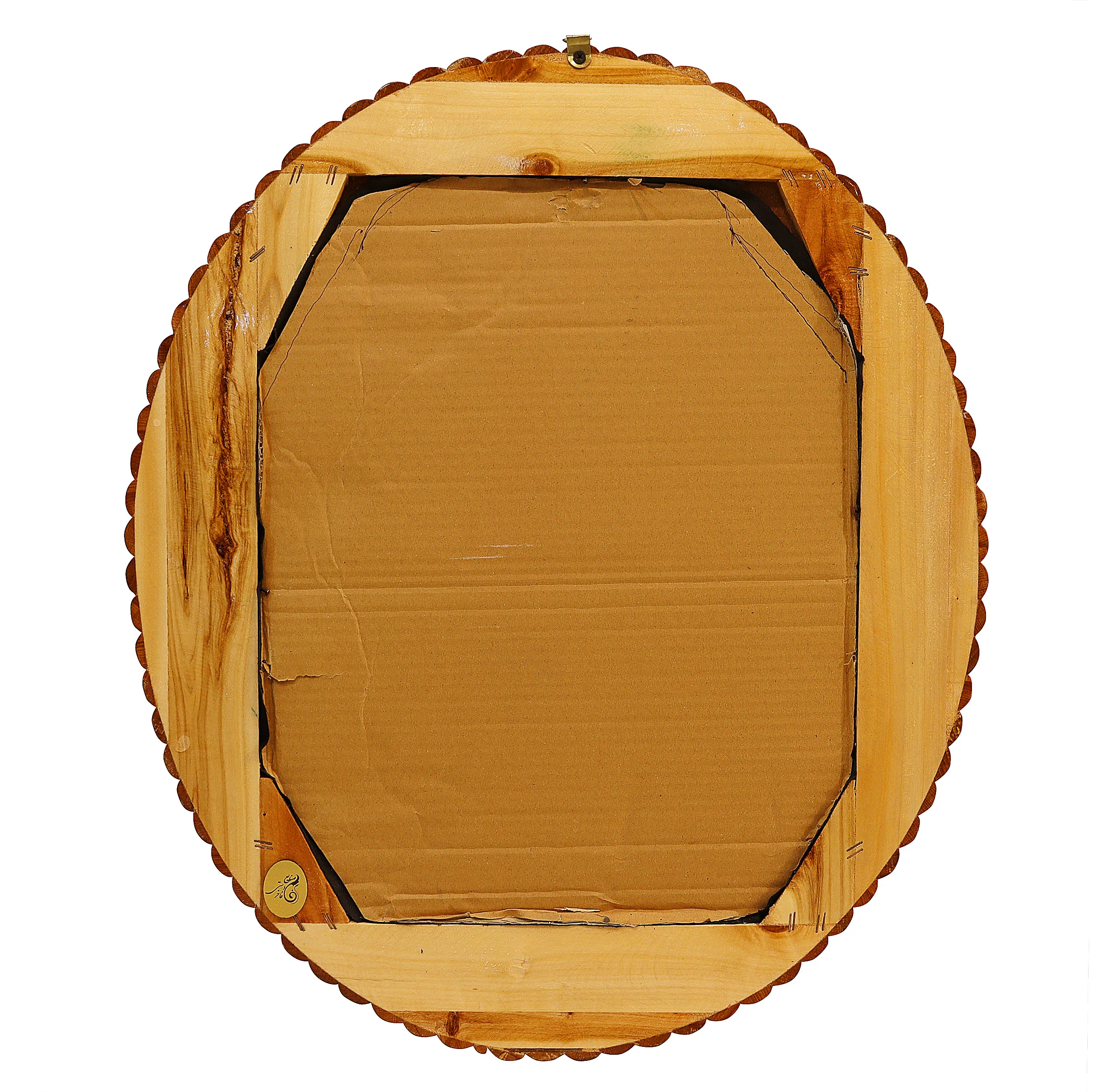 آینه خاتم کاری چوبی صنایع دستی فاخر مدل الیپس طرح گل و مرغ برجسته کد 56p46-2f4Bl