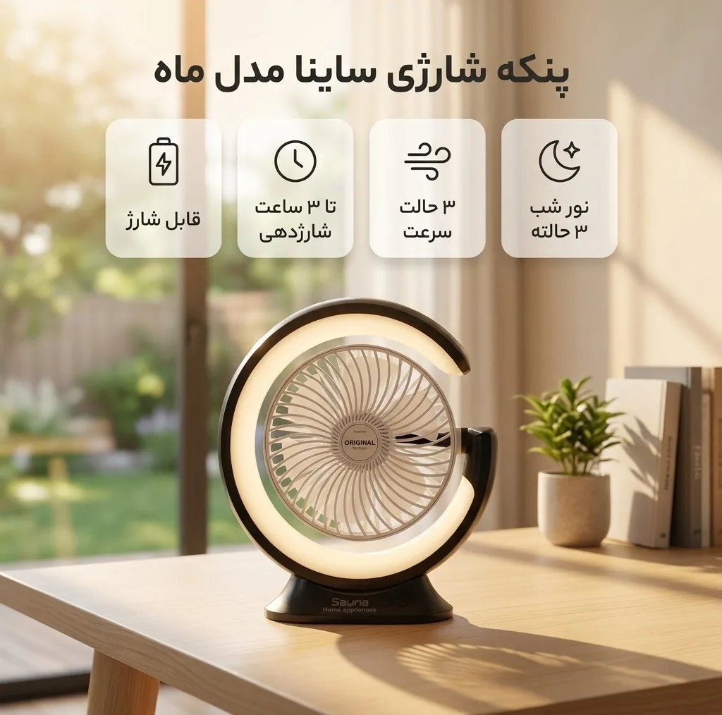 پنکه شارژی ساینا مدل ماه