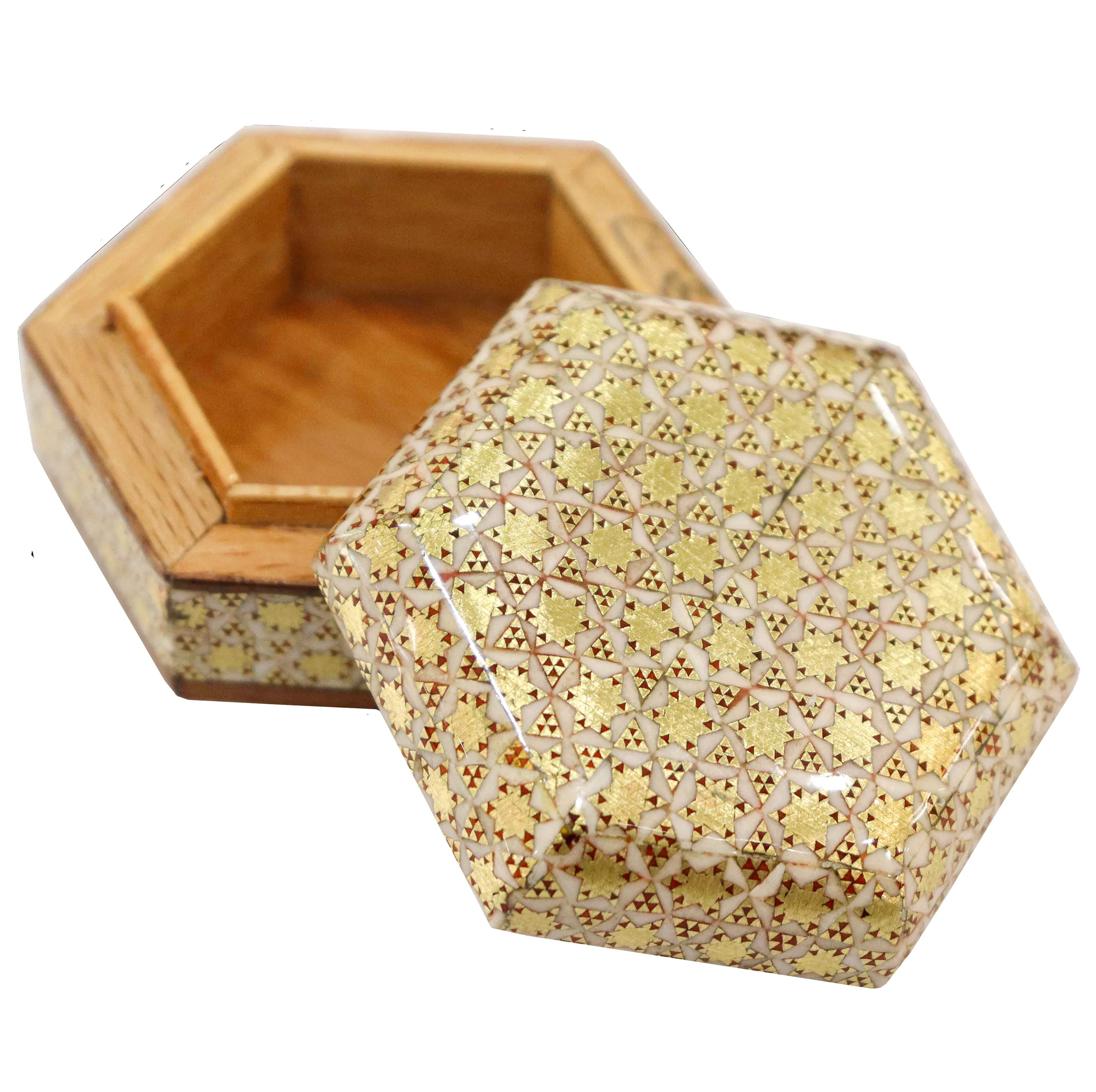 جاسکه ای خاتم کاری صنایع دستی فاخر مدل 6 ضلعی