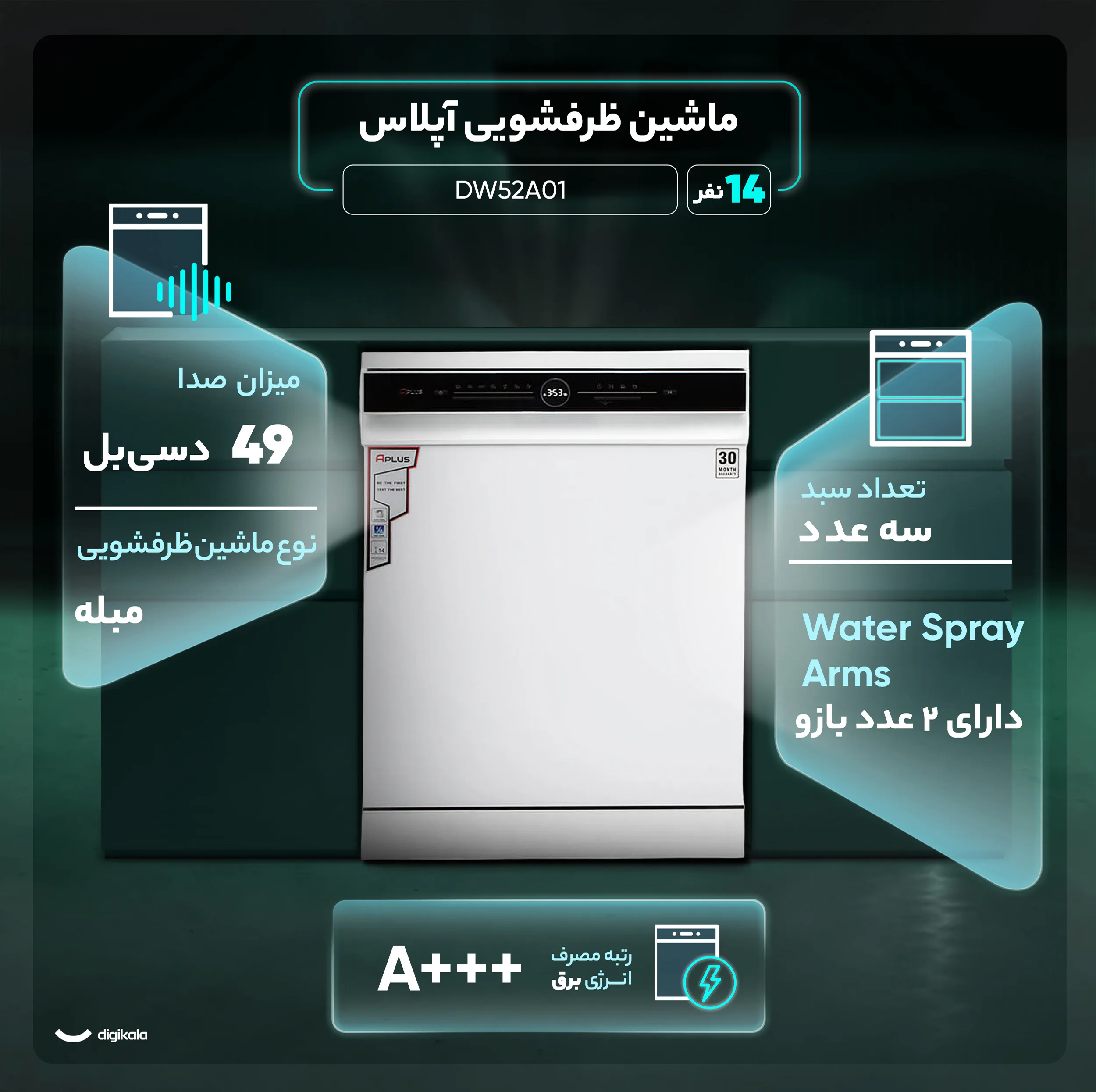 ماشین ظرفشویی 14 نفره آپلاس مدل DW52A01