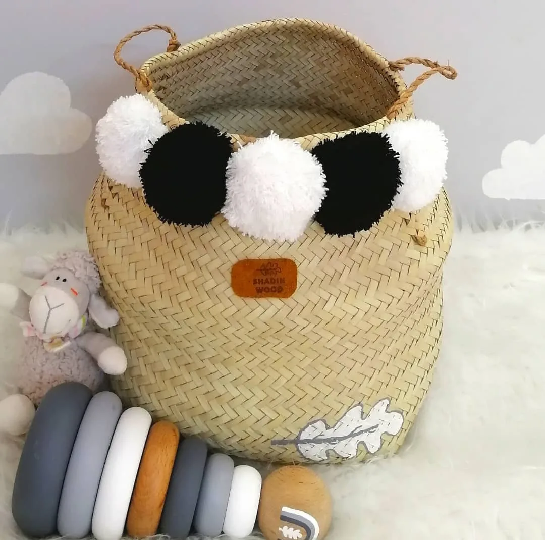 سبد حصیری مدل pompom کد b&wh