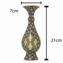 گلدان خاتم کاری مسی صنایع دستی فاخر مدل صراحی تمام خاتم طرح پرسیم کد MQDark-Vase21p7 بسته 2 عددی