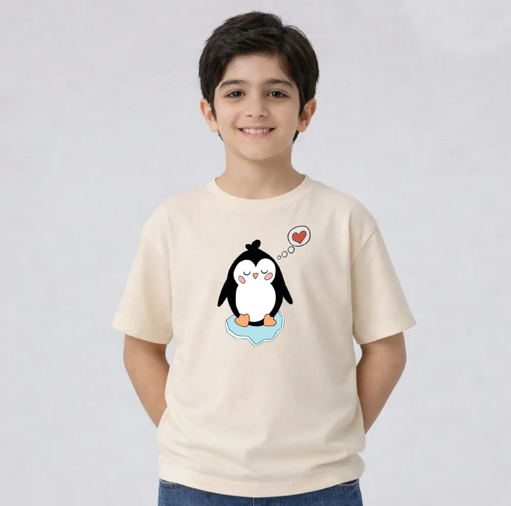 تیشرت آستین کوتاه بچگانه مدل پنگوئن و قلب کد v12