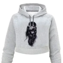کراپ هودی زنانه طرح LONG HAIR کد L403 T رنگ ملانژ روشن