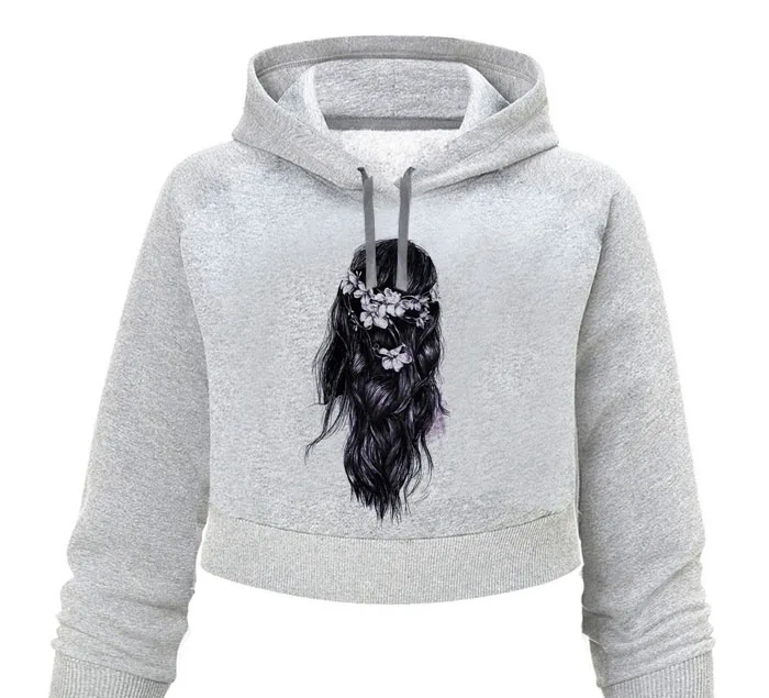 کراپ هودی زنانه طرح LONG HAIR کد L403 T رنگ ملانژ روشن