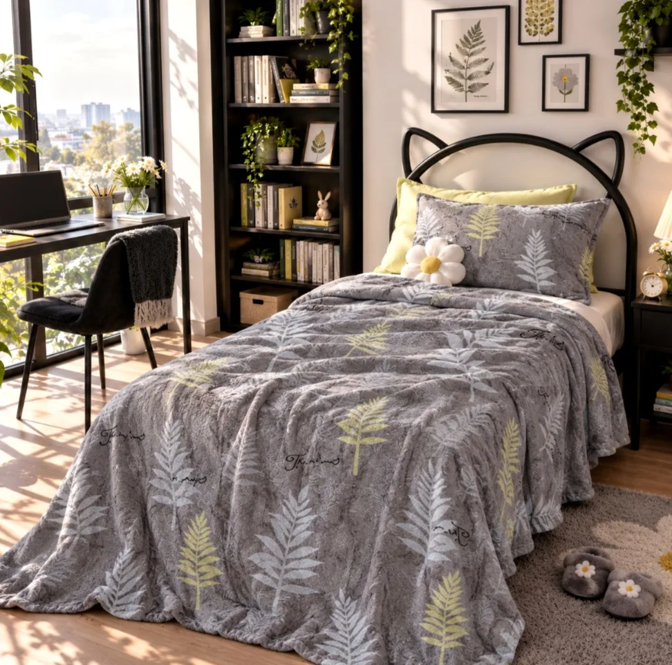 پتو مسافرتی 1 نفره طرح لیزری مدل سرخس رنگی سایز 160×220 سانتیمتر