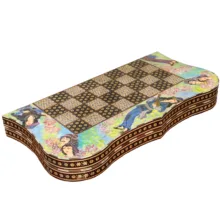 صفحه شطرنج خاتم کاری چوبی صنایع دستی فاخر مدل دو منظوره دالبری طرح دختر شاه پریان کد ChessBoard60p60
