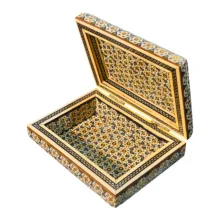 جعبه جواهرات خاتم کاری صنایع دستی فاخر  طرح خورشیدی کد FullHQGold14p10-2f3