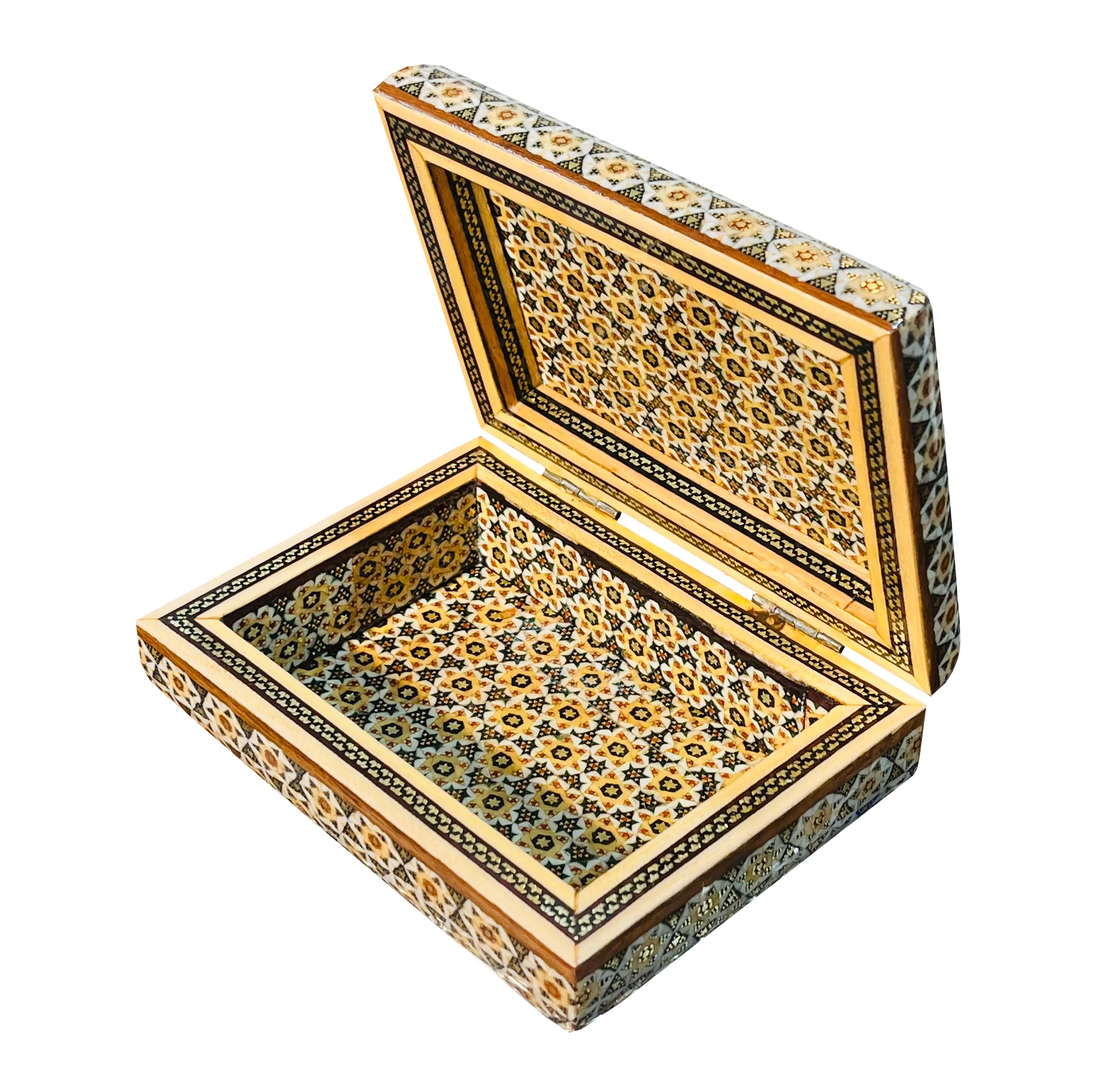 جعبه جواهرات خاتم کاری صنایع دستی فاخر  طرح خورشیدی کد FullHQGold14p10-2f3