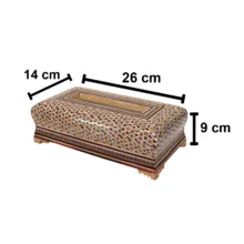 جعبه دستمال کاغذی خاتم کاری چوبی صنایع دستی فاخر مدل مدیال کد MQ12wire
