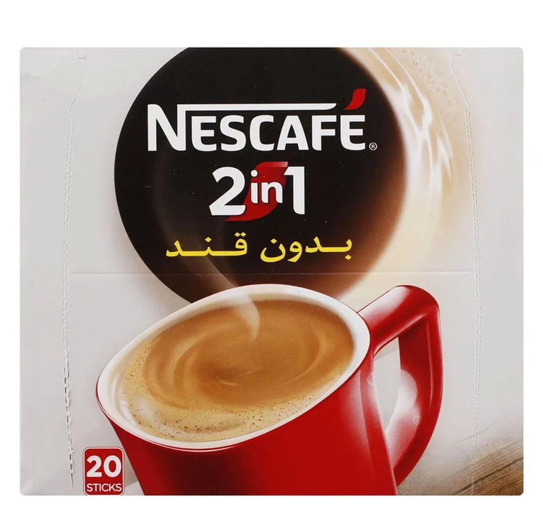 پودر مخلوط قهوه فوری بدون قند 2 در 1 نسکافه بسته 20 عددی
