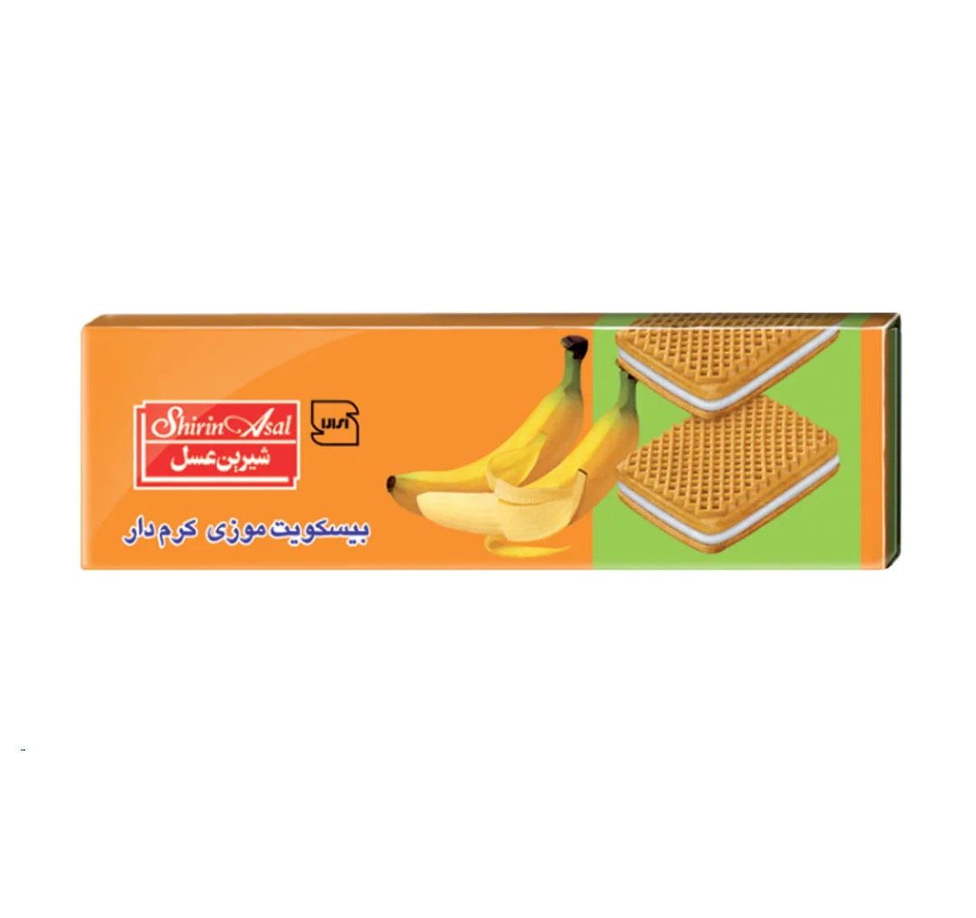 بیسکویت کرم دار با طعم موز شیرین عسل وزن 120 گرم