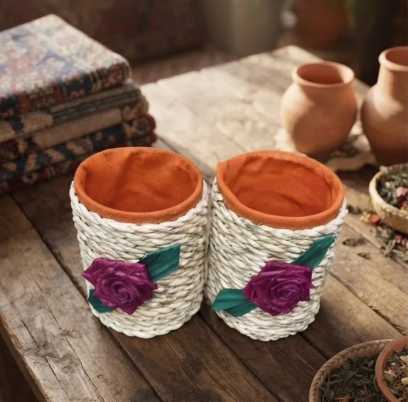 جا قاشقی حصیری مدل گل رز بسته دو عددی
