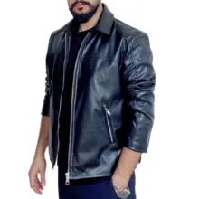 کاپشن چرمی مردانه مدل کلاسیک رنگ مشکی