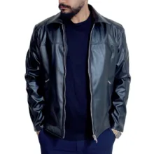 کاپشن چرمی مردانه مدل کلاسیک رنگ مشکی