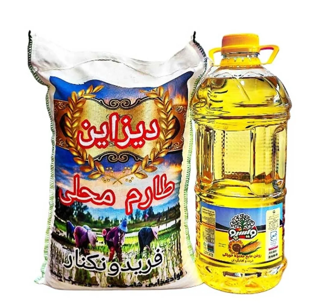 پک برنج طارم محلی فریدونکنار 4/5 کیلویی و روغن مایع پخت و پز 3 لیتری ویسپو