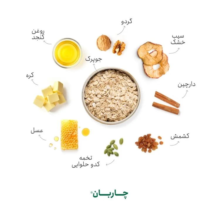 موسلی صبحانه گردو، سیب و دارچین چاربان وزن 250 گرم