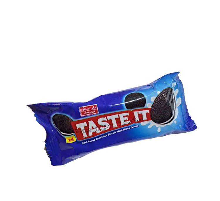 بیسکویت کاکائویی تیره با کرم شیری test it شیرین عسل وزن 30 گرم