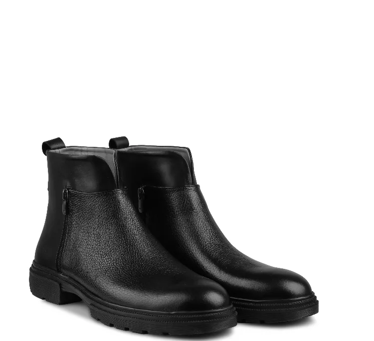 نیم بوت چرم طبیعی مردانه مونو کد J5525-001 رنگ مشکی