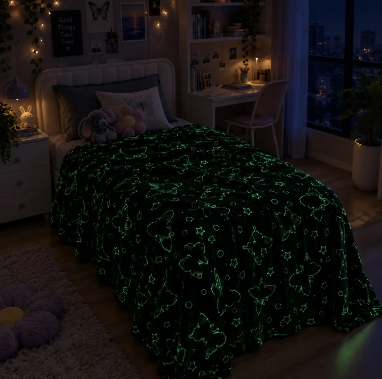 پتو مسافرتی 1 نفره مدل شب نما طرح پروانه سایز 160×200 سانتی متر