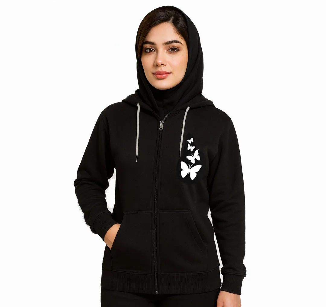 سویشرت زنانه طرح پروانه کد F32 رنگ مشکی