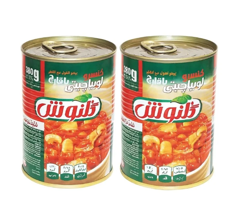 کنسرو لوبیا چیتی با قارچ گلنوش وزن 380 گرم بسته 2 عددی