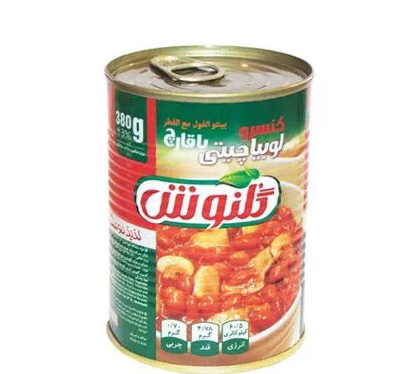 کنسرو لوبیا چیتی با قارچ گلنوش وزن 380 گرم بسته 2 عددی