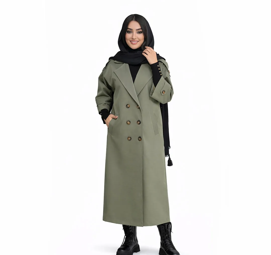بارانی زنانه السانا مدل راوش کد 230553 رنگ زیتونی