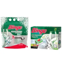 قرص ماشین ظرفشویی بینگو مدل ALL IN ONE بسته 24 عددی به همراه نمک ظرفشویی بینگو مدل هفت عملکرد وزن 2000 گرم