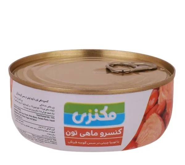کنسرو ماهی تون با لوبیا چیتی در سس گوجه فرنگی مکنزی وزن 230 گرم