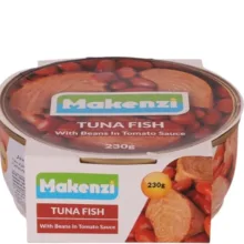 کنسرو ماهی تون با لوبیا چیتی در سس گوجه فرنگی مکنزی وزن 230 گرم