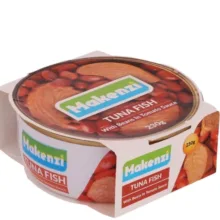 کنسرو ماهی تون با لوبیا چیتی در سس گوجه فرنگی مکنزی وزن 230 گرم