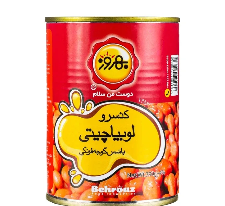 کنسرو لوبیا چیتی با سس گوجه فرنگی بهروز وزن 390 گرم