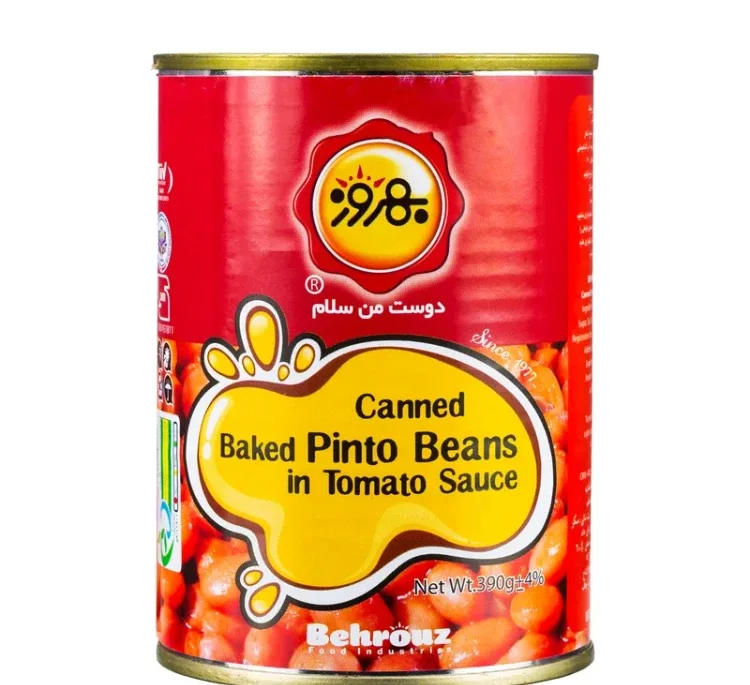 کنسرو لوبیا چیتی با سس گوجه فرنگی بهروز وزن 390 گرم
