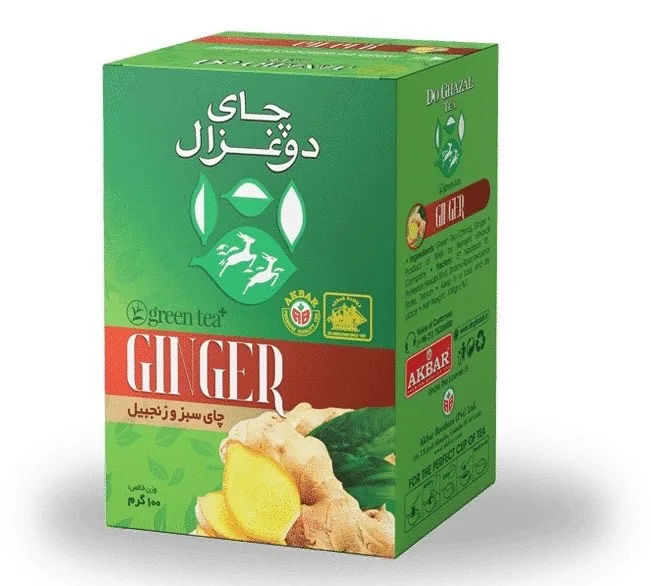 چای سبز و زنجبیل دو غزال وزن 100 گرم