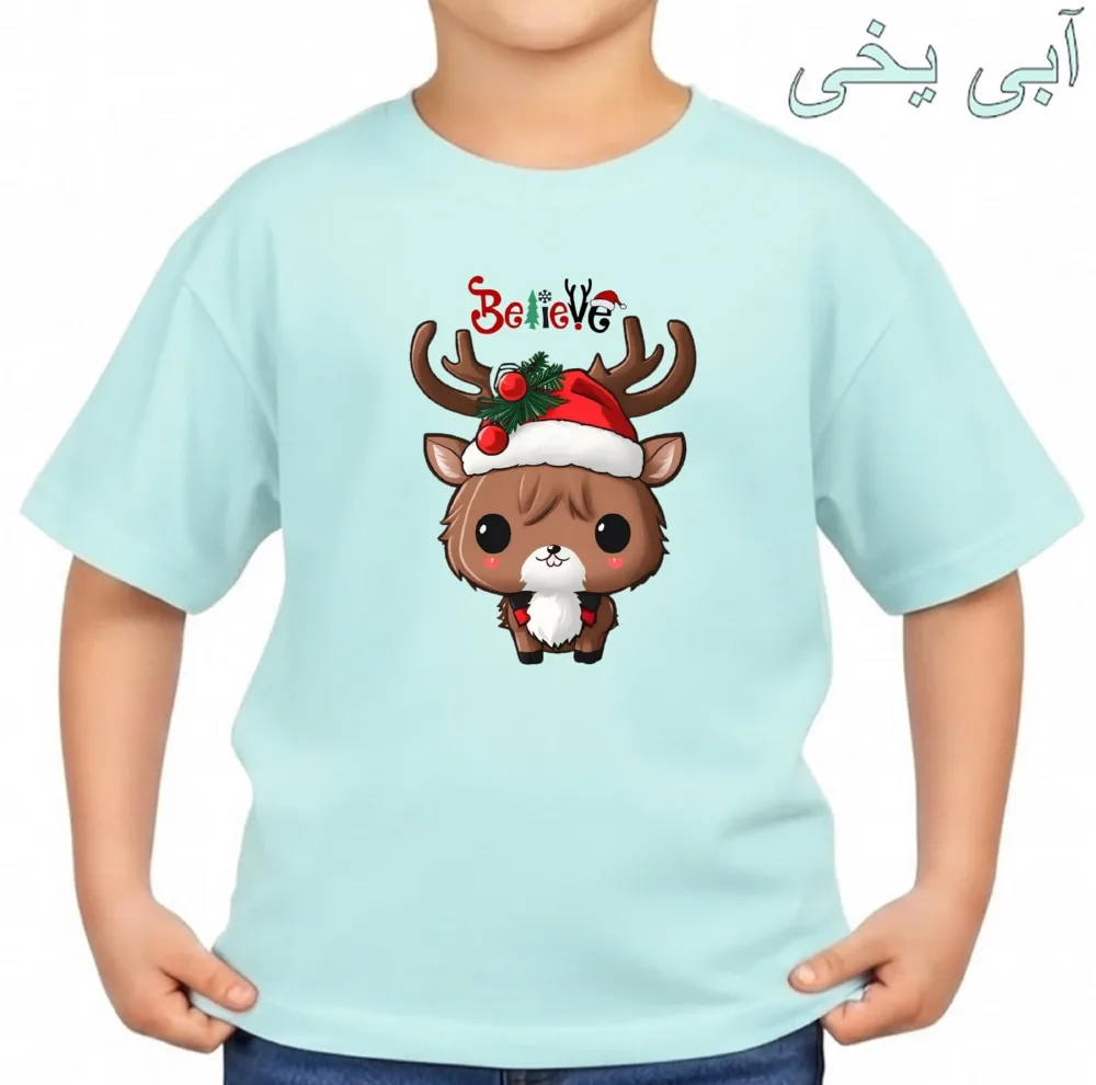 تیشرت آستین کوتاه بچگانه مدل گوزن کریسمس کد v2