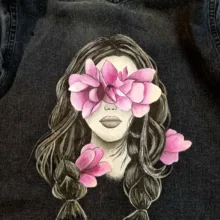 پافر زنانه مدل گل و دختر رنگ طوسی زغالی