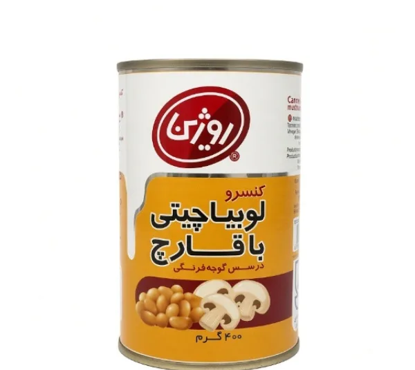 کنسرو لوبیا چیتی با قارچ روژین وزن 400 گرم بسته 6 عددی