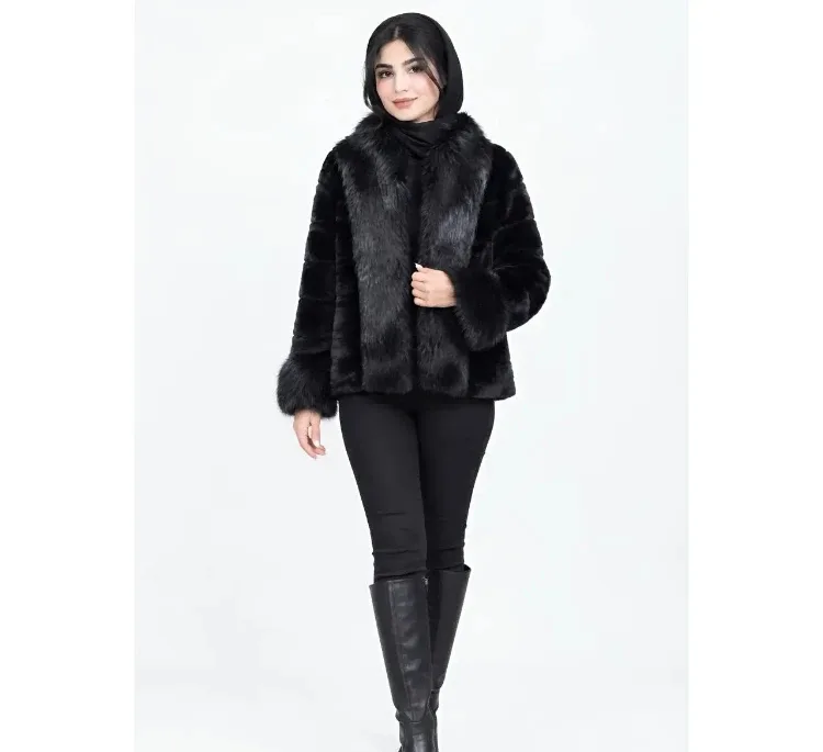 پالتو زنانه طرح پوست مدل 1205 رنگ مشکی