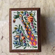 جعبه جواهرات خاتم کاری چوبی مدل نقاشی برجسته گل و مرغ