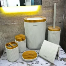 ست سرویس بهداشتی 6 پارچه کنتراست مدل شیاردار روما چوب کد TP7900