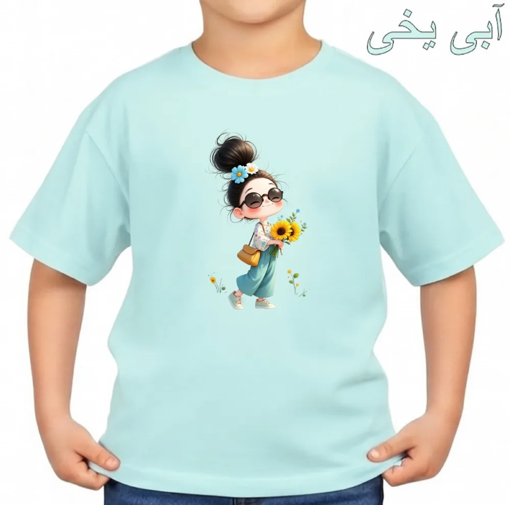 تیشرت آستین کوتاه بچگانه مدل دخترک آفتاب گردون کد v4