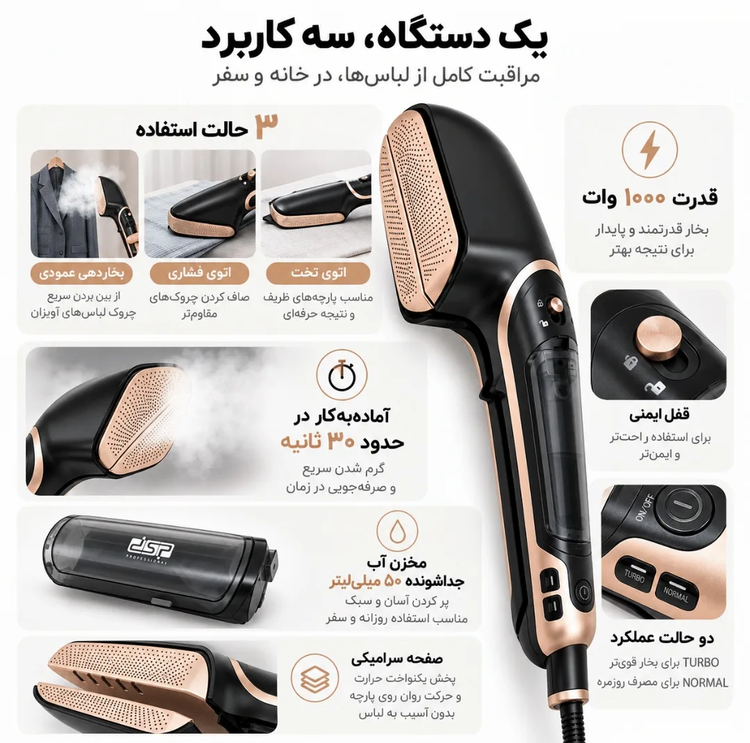 اتو بخار 1000 وات دی اس پی مدل KD1350