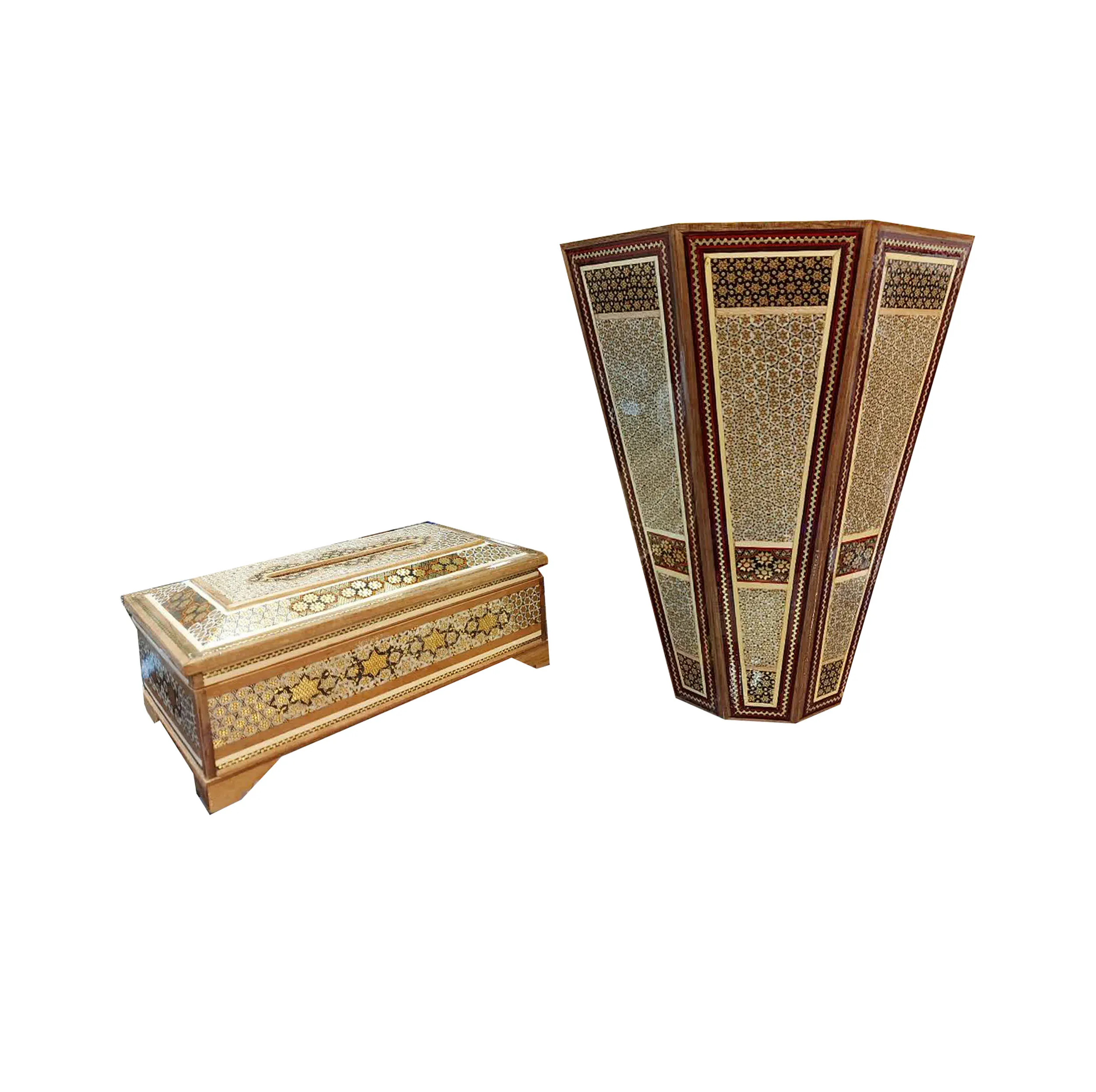 ست جعبه دستمال کاغذی و سطل خاتم کاری کد 251