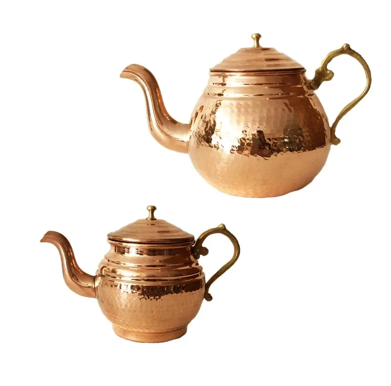 قوری مسی مدل شکمی دسته برنجی کد ZH426 مجموعه 2 عددی